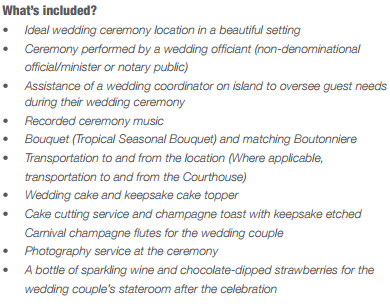 what's included in the carnival cruise ship wedding package