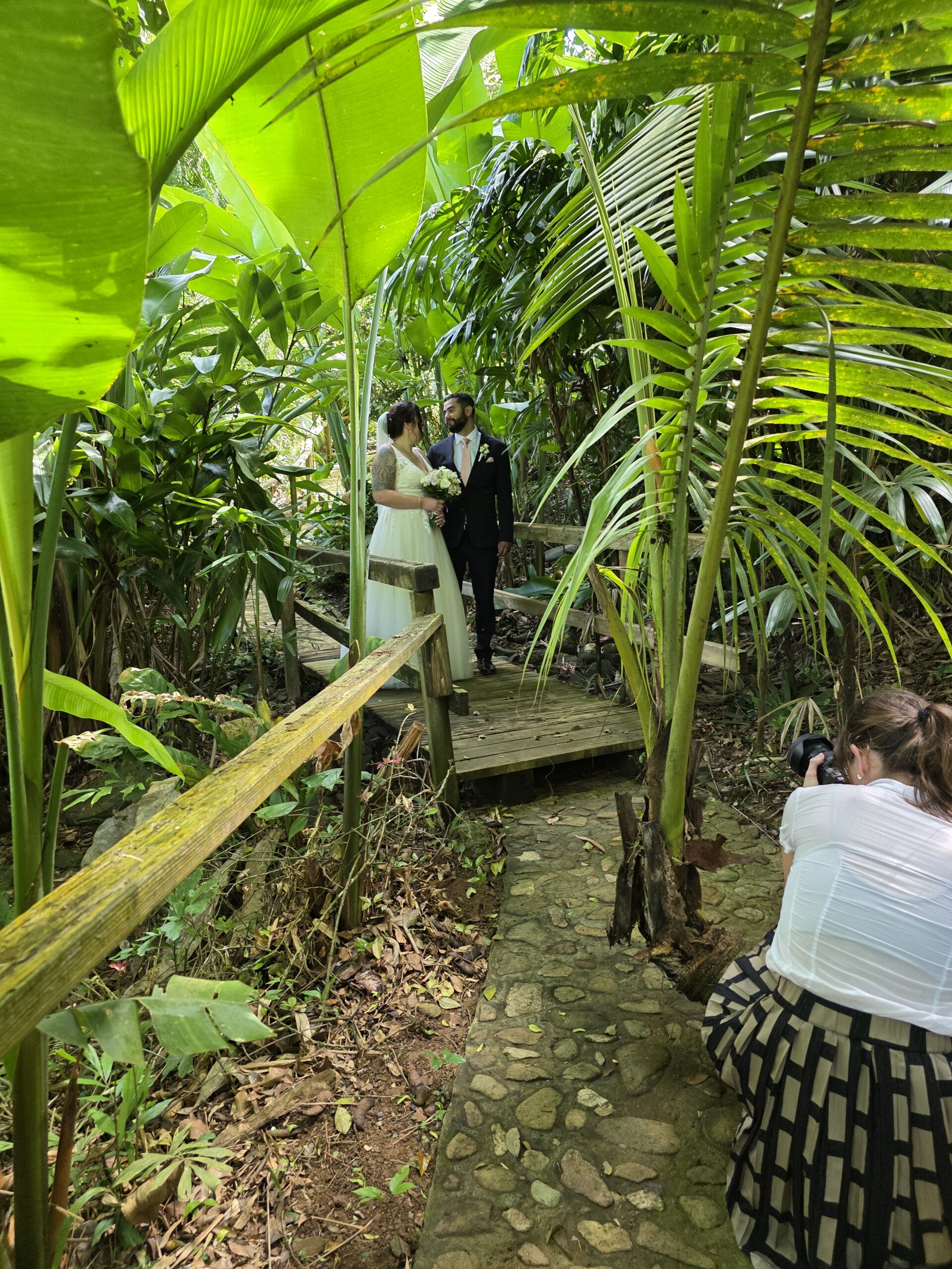Lush tropical garden ceremony setup at Villa Botanica St. Thomas wedding venue