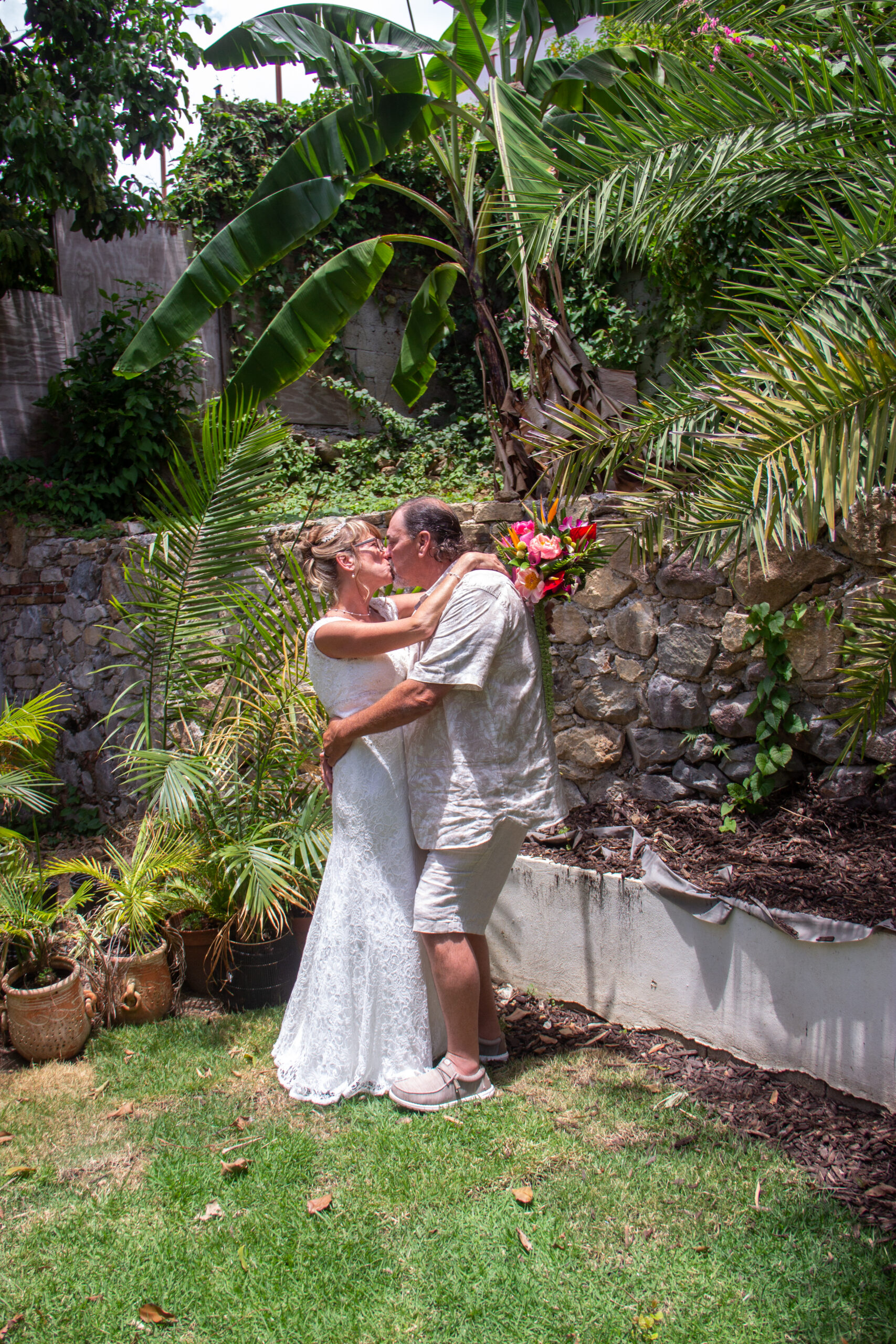 3 Queens Distillery and Gardens wedding ceremony in historic Charlotte Amalie Old Town St. Thomas